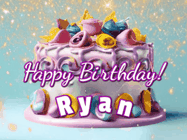 Happy Birthday Ryan GIF: A beautiful birthday cake gif with animated sparkles and glitter Happy Birthday Name you can customize