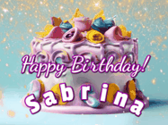 Happy Birthday Sabrina GIF: A beautiful birthday cake gif with animated sparkles and glitter Happy Birthday Name you can customize