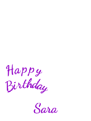 Happy Birthday Sara GIF: A bright white happy birthday gif with cartoon fireworks and three lines of text to customize.