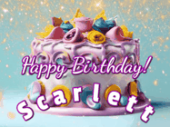 Happy Birthday Scarlett GIF: A beautiful birthday cake gif with animated sparkles and glitter Happy Birthday Name you can customize