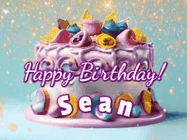 Happy Birthday Sean GIF: A beautiful birthday cake gif with animated sparkles and glitter Happy Birthday Name you can customize