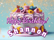 Happy Birthday Shannon GIF: A beautiful birthday cake gif with animated sparkles and glitter Happy Birthday Name you can customize