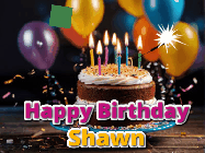 Happy Birthday Shawn GIF: A birthday cake with flickering candles gif with text reading Happy Birthday and a Name slot to customize