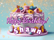 Happy Birthday Shawn GIF: A beautiful birthday cake gif with animated sparkles and glitter Happy Birthday Name you can customize