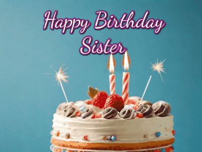 Playful animated Happy Birthday Sister GIF with cheerful vibe
