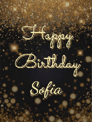 Happy Birthday Sofia GIF: A beautiful happy birthday gif on a dark glitter background with bubbles and animation. It reads Happy Birtday. Customize it!
