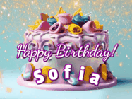 Happy Birthday Sofia GIF: A beautiful birthday cake gif with animated sparkles and glitter Happy Birthday Name you can customize