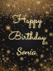 Happy Birthday Sonia GIF: A beautiful happy birthday gif on a dark glitter background with bubbles and animation. It reads Happy Birtday. Customize it!