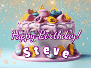 Happy Birthday Steve GIF: A beautiful birthday cake gif with animated sparkles and glitter Happy Birthday Name you can customize