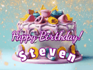 Happy Birthday Steven GIF: A beautiful birthday cake gif with animated sparkles and glitter Happy Birthday Name you can customize