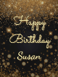 Happy Birthday Susan GIF: A beautiful happy birthday gif on a dark glitter background with bubbles and animation. It reads Happy Birtday. Customize it!