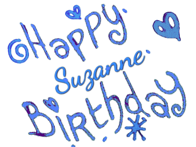 Colorful animated Happy Birthday message for Suzanne with confetti effects