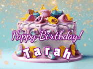 Happy Birthday Tarah GIF: A beautiful birthday cake gif with animated sparkles and glitter Happy Birthday Name you can customize
