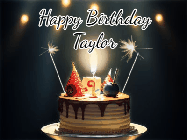 Happy Birthday Taylor GIF: Happy birthday animated gif with animated doodles, pink text, and with a name you can customize.