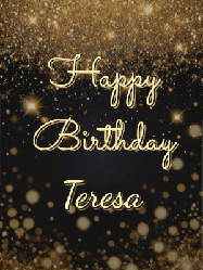 Happy Birthday Teresa GIF: A beautiful happy birthday gif on a dark glitter background with bubbles and animation. It reads Happy Birtday. Customize it!