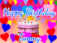 Happy Birthday Tommy GIF: An exciting blue glittered animated happy birthday gif with sparkles, glitter, and 3 lines of text with name to customize.