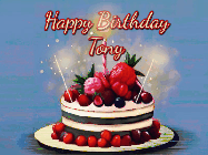 Happy Birthday Tony GIF: Animated GIF of a birthday cake covered in berries with 2 sparklers and a candle, reads Happy Birthday Name. Customize it.