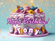 Happy Birthday Tony GIF: A beautiful birthday cake gif with animated sparkles and glitter Happy Birthday Name you can customize
