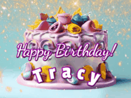 Happy Birthday Tracy GIF: A beautiful birthday cake gif with animated sparkles and glitter Happy Birthday Name you can customize