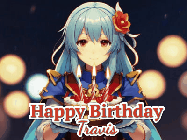 Happy Birthday Travis GIF: Anime girl holding a birthday cake and an animated sword falls into it. Text reads Happy Birthday Customize