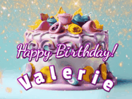 Happy Birthday Valerie GIF: A beautiful birthday cake gif with animated sparkles and glitter Happy Birthday Name you can customize