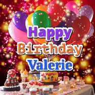 Happy Birthday Valerie GIF: Animated happy birthday gif on a bright red glittery background and 3 lines of text reading Happy Birthday Customize