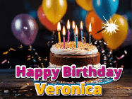 Happy Birthday Veronica GIF: A birthday cake with flickering candles gif with text reading Happy Birthday and a Name slot to customize