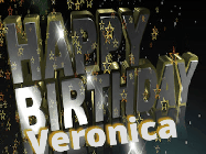 Happy Birthday Veronica GIF: Happy birthday animated gif with fancy gold and silver text and star popping in and out. Customize name.