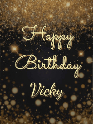Happy Birthday Vicky GIF: A beautiful happy birthday gif on a dark glitter background with bubbles and animation. It reads Happy Birtday. Customize it!