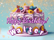 Happy Birthday Walter GIF: A beautiful birthday cake gif with animated sparkles and glitter Happy Birthday Name you can customize