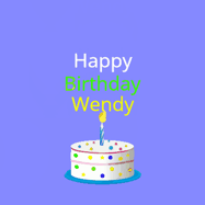 Happy Birthday Wendy GIF: What a cute birthday gif! an emoji happy face falls down with a balloon, reveals a birthday cake, and rolls away.
