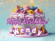 Happy Birthday Wendy GIF: A beautiful birthday cake gif with animated sparkles and glitter Happy Birthday Name you can customize