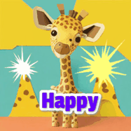 Happy Friday GIF, number 6: Cute giraffee birthday gif depicting a paper cutout bobbing giraffe head and birthday text you can customize with sparklers.