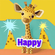 Happy Monday GIF, number 6: Cute giraffee birthday gif depicting a paper cutout bobbing giraffe head and birthday text you can customize with sparklers.
