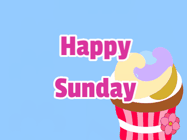 Happy Sunday GIF, number 19: Cute kitty wishes a happy birthday name with a cupcake on its head. Customize the mesage, name, fonts, and colors.