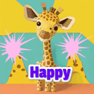 Happy Sunday GIF, number 6: Cute giraffee birthday gif depicting a paper cutout bobbing giraffe head and birthday text you can customize with sparklers.