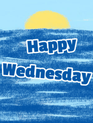 Happy Wednesday GIF, number 16: Happy birthday sharkt gif where he pops from the water and waves hello under a crayon sky. Customize 3 lines of text