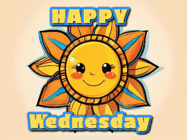 Happy Wednesday GIF, number 26: Animated good morning gif with a big smiling sun that changes slightly to blue and text bounces reading Good Morning Customize