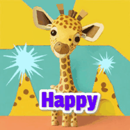 Happy Wednesday GIF, number 6: Cute giraffee birthday gif depicting a paper cutout bobbing giraffe head and birthday text you can customize with sparklers.