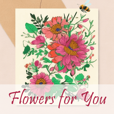 'Flowers for you' animated gif with a drawn flower page but a bee comes to visit and flies away disappointed