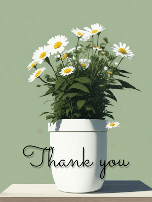 A pot of daisys and a 'thank you' note with animated hearts making this gif a delightful share
