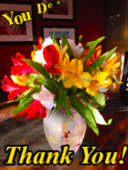 A thank you flower bouquet with text reading 'You deserve flowers, Thank you'