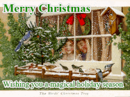 vintage christmas gif of birds on a window sill
