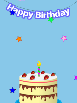 Happy Birthday GIF, birthday-10001 @ Editable GIFs, Blue birthday GIF with a cream cake and hearts
