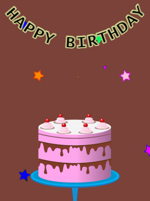 Happy Birthday GIF, birthday-1005 @ Editable GIFs, Birthday GIF,pink cake,brown background, stars & stars