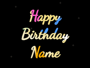 Happy Birthday GIF:colored fireworks,cream cake, block font, party colors animation