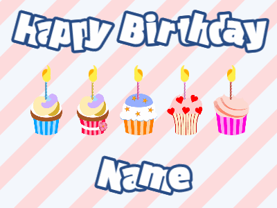 Happy Birthday GIF, birthday-10079 @ Editable GIFs, Cupcakes for Birthday,stripes background,white & navy text
