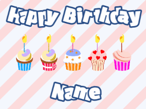 Happy Birthday GIF:Cupcakes for Birthday,stripes background,white & navy text