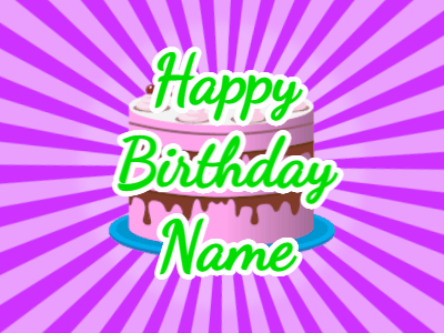 Happy Birthday GIF, birthday-10095 @ Editable GIFs, purple sunburst,pink cake, green text
