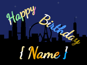 Happy Birthday GIF:City fireworks of beads. Fonts cursive & cursive, & a party colors texture
